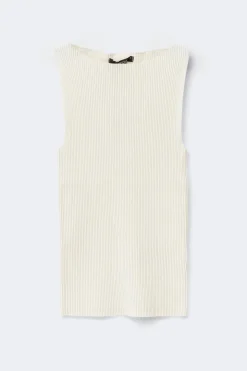 Knitted ribb singlet - Weiß - Dame - Gina Tricot