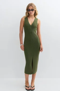 Knitted vest dress - Grün - Dame - Gina Tricot