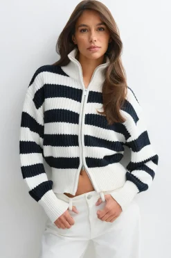 Knitted zip cardigan - Blau - Dame - Gina Tricot