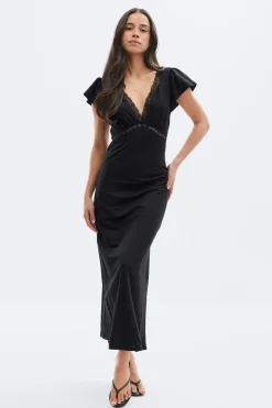 Lace detail midi dress - Schwarz - Dame - Gina Tricot