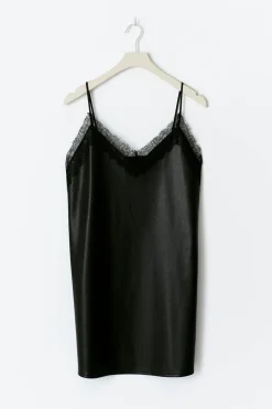 Lace detail pu dress - Schwarz - Dame - Gina Tricot