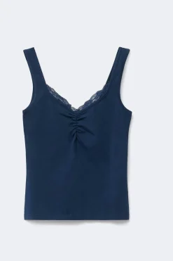 Lace detail singlet - Blau - Dame - Gina Tricot