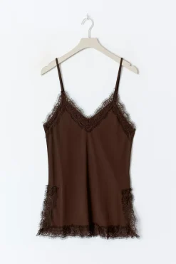Lace detail singlet - Braun - Dame - Gina Tricot