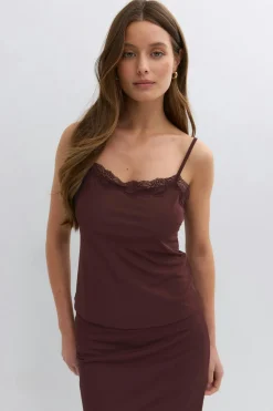 Lace detail singlet - Braun - Dame - Gina Tricot