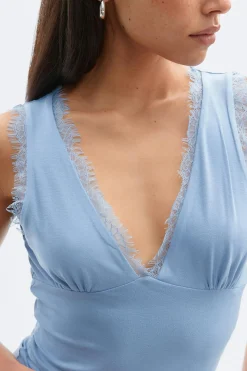 Lace detail tank - Blau - Dame - Gina Tricot