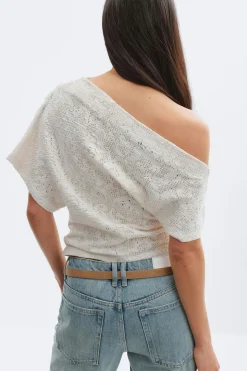 Lace dropped shoulder top - Weiß - Dame - Gina Tricot