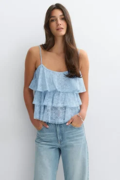 Lace frill singlet - Blau - Dame - Gina Tricot