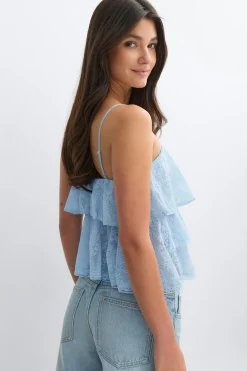 Lace frill singlet - Blau - Dame - Gina Tricot