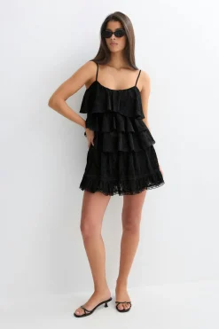 Lace frill singlet - Schwarz - Dame - Gina Tricot