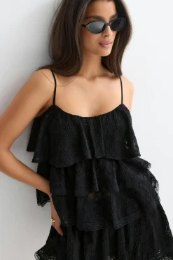 Lace frill singlet - Schwarz - Dame - Gina Tricot