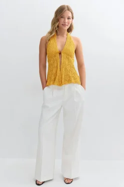 Lace halterneck top - Gelb - Dame - Gina Tricot