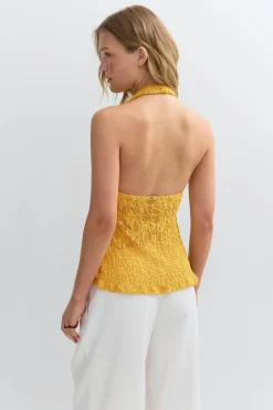 Lace halterneck top - Gelb - Dame - Gina Tricot