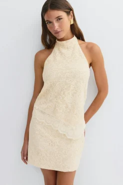 Lace halterneck top - Weiß - Dame - Gina Tricot