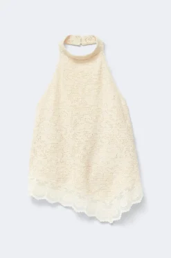 Lace halterneck top - Weiß - Dame - Gina Tricot