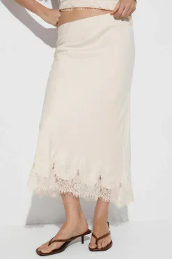 Lace satin midi skirt - Weiß - Dame - Gina Tricot
