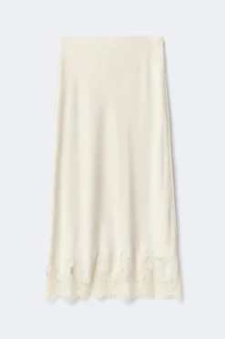 Lace satin midi skirt - Weiß - Dame - Gina Tricot