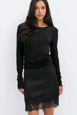 Lace satin mini skirt - Schwarz - Dame - Gina Tricot