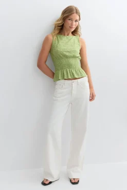 Lace smock top - Grün - Dame - Gina Tricot