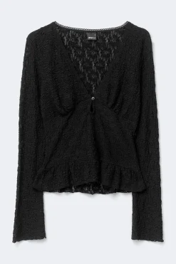 Lace v-neck top - Schwarz - Dame - Gina Tricot