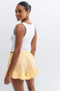 Linen blend frill shorts - Gelb - Dame - Gina Tricot