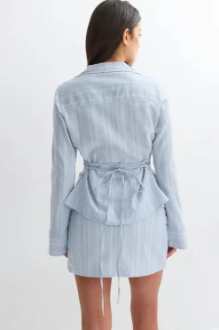 Linen blend mini skirt - Blau - Dame - Gina Tricot
