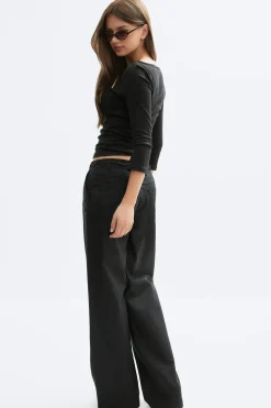 Linen blend trousers - Schwarz - Dame - Gina Tricot