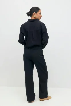 linen blend trousers - Schwarz - Dame - Gina Tricot