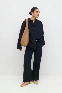 linen blend trousers - Schwarz - Dame - Gina Tricot