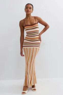 Multistripe knitted dress - Weiß - Dame - Gina Tricot