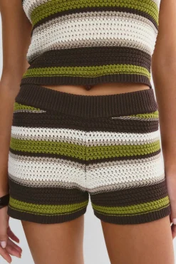 Multi stripe knitted shorts - Grün - Dame - Gina Tricot