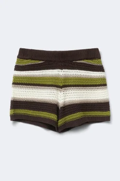 Multi stripe knitted shorts - Grün - Dame - Gina Tricot
