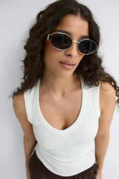 Oval metal frame sunglasses - Schwarz - Dame - Gina Tricot