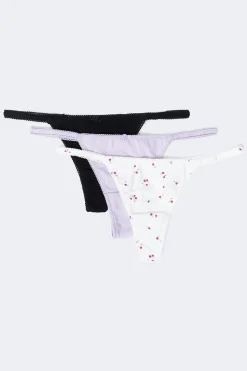 3-pack cotton picot thong - Weiß - Dame - Gina Tricot