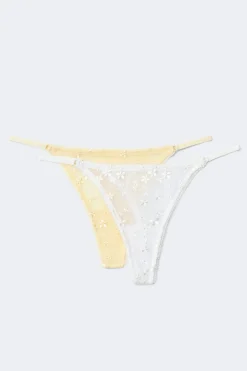 2-pack mesh embroidery thong - Weiß - Dame - Gina Tricot
