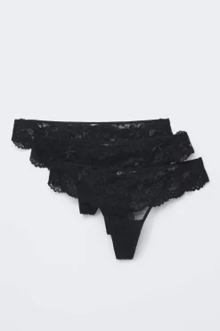 3-pack scallop lace thong - Schwarz - Dame - Gina Tricot