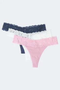 3-pack soft cotton thong - Blau - Dame - Gina Tricot
