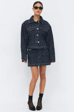 Peplum boucle denim jacket - Blau - Dame - Gina Tricot