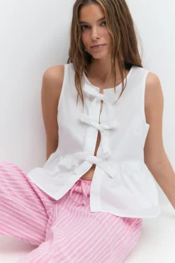 Peplum tie top - Weiß - Dame - Gina Tricot