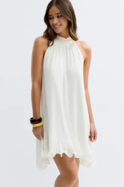 Pleated frill mini dress - Weiß - Dame - Gina Tricot