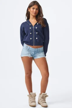 14+ pleated low denim shorts - Blau - Gina Tricot