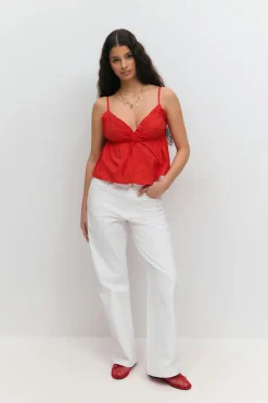 Poplin singlet - Rot - Dame - Gina Tricot