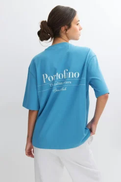 Printed oversized tee - Blau - Dame - Gina Tricot
