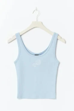 Print rib tank - Blau - Dame - Gina Tricot