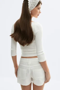 Quarter sleeve boatneck top - Weiß - Dame - Gina Tricot