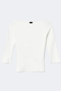 Quarter sleeve boatneck top - Weiß - Dame - Gina Tricot