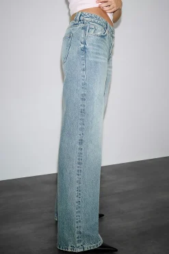 Rebel button wide jeans - Blau - Dame - Gina Tricot