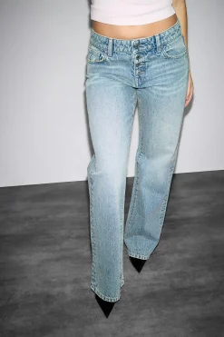 Rebel button wide jeans - Blau - Dame - Gina Tricot