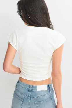 Re tok buttoned shoulder top - Weiß - Dame - Gina Tricot