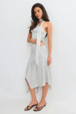 Re tok drapy skirt - Grau - Dame - Gina Tricot