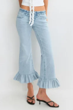 Re tok ruffle detail jeans - Blau - Dame - Gina Tricot